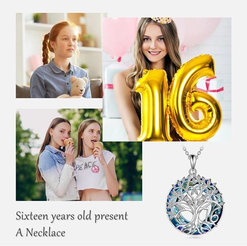 16th 18th 30th 40th 50th 60th 70th 80th 90th 100th Birthday Gifts Necklace for Women Sterling Silver Tree of Life Necklace with Blue Crystal Mothers Day Christmas Jewelry Gifts for Mother Women Wife in Saudi Arabia