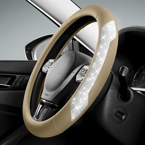 PIC AUTO Steering Wheel Cover, Sparkly Crystal Bling Glitter with Black Leather, Universal14.5-15" Car Steering Wheels for Girls & Women, Breathable Anti-Slip Steering Wheels Accessories in Saudi Arabia