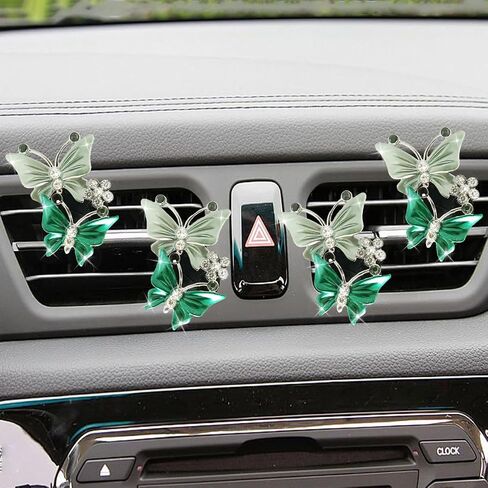 Car Air Fresheners Vent Clip, Dual Butterfly Rhinestone Air Conditioning Outlet Clip, Cute Car Diffuser Perfume Clip, Sparkly Bling Car Interior Decor Accessories for Women (Purple, 4PCS) in Kuwait