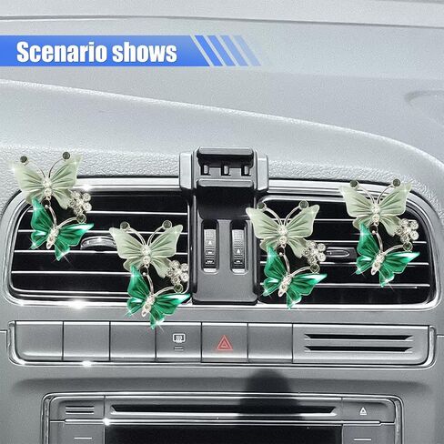 Car Air Fresheners Vent Clip, Dual Butterfly Rhinestone Air Conditioning Outlet Clip, Cute Car Diffuser Perfume Clip, Sparkly Bling Car Interior Decor Accessories for Women (Purple, 4PCS) in Kuwait
