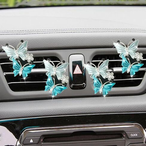 Car Air Fresheners Vent Clip, Dual Butterfly Rhinestone Air Conditioning Outlet Clip, Cute Car Diffuser Perfume Clip, Sparkly Bling Car Interior Decor Accessories for Women (Purple, 4PCS) in Kuwait