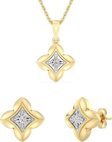 GILDED 1/10 CTTW Lab-Grown Diamond Necklace & Earring Set, Sterling Silver or 14K Gold-Plated, 18" Chain, Tarnish-Resistant, Elegant & Ethical Jewelry for Women, Gift-Boxed, Perfect for Gifting in Saudi Arabia
