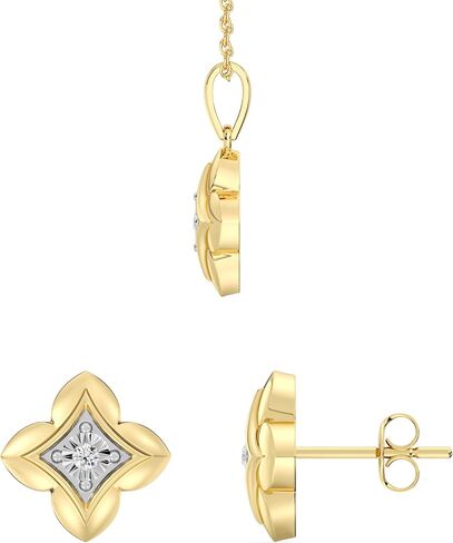 GILDED 1/10 CTTW Lab-Grown Diamond Necklace & Earring Set, Sterling Silver or 14K Gold-Plated, 18" Chain, Tarnish-Resistant, Elegant & Ethical Jewelry for Women, Gift-Boxed, Perfect for Gifting in Saudi Arabia