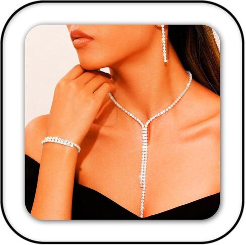 GORAIS Prom Wedding Jewelry Set Rhinestone Necklace Formal Bridal Jewelry Sets for Women and Brides in Saudi Arabia