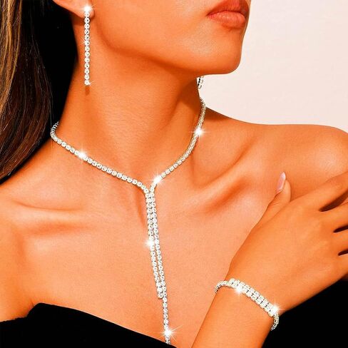 GORAIS Prom Wedding Jewelry Set Rhinestone Necklace Formal Bridal Jewelry Sets for Women and Brides in Saudi Arabia