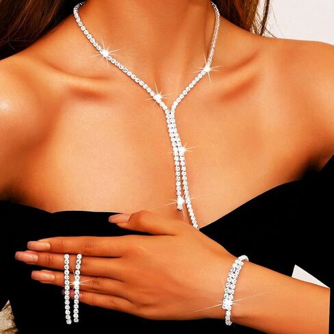GORAIS Prom Wedding Jewelry Set Rhinestone Necklace Formal Bridal Jewelry Sets for Women and Brides in Saudi Arabia