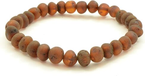 Raw Amber Bracelets for Adults made on Elastic Band - 7 inches Hand-Made from Unpolished/Certified Baltic Amber Beads in Kuwait