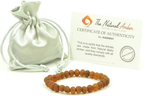 Raw Amber Bracelets for Adults made on Elastic Band - 7 inches Hand-Made from Unpolished/Certified Baltic Amber Beads in Kuwait