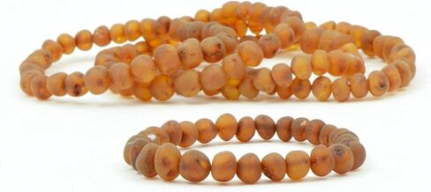Raw Amber Bracelets for Adults made on Elastic Band - 7 inches Hand-Made from Unpolished/Certified Baltic Amber Beads in Kuwait