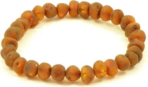 Raw Amber Bracelets for Adults made on Elastic Band - 7 inches Hand-Made from Unpolished/Certified Baltic Amber Beads in Kuwait
