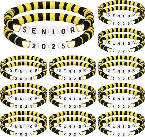 Tondiamo 24 Pcs Senior 2025 Gifts Graduation Bracelets Bulk End of Year Student Gifts from Teacher Class of 2025 Congrats Grad Bracelets for College Party Favors(Blue Black) in Saudi Arabia