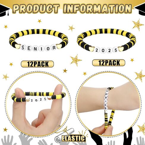 Tondiamo 24 Pcs Senior 2025 Gifts Graduation Bracelets Bulk End of Year Student Gifts from Teacher Class of 2025 Congrats Grad Bracelets for College Party Favors(Blue Black) in Saudi Arabia