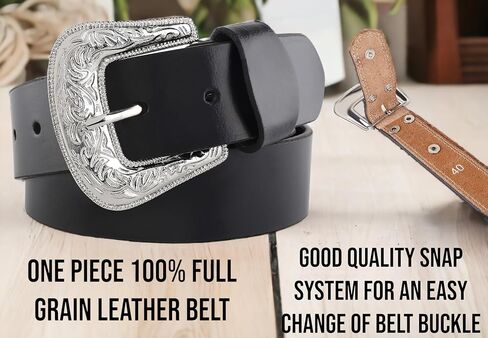 F&L CLASSIC mens Western full grain Leather belt Strap w/Snaps for Interchangeable Buckles, USA, in Saudi Arabia