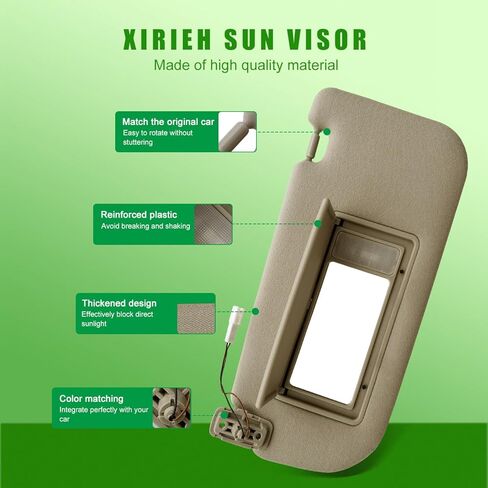 Sun Visor with Mirror Fit for KIA SPORTAGE 2.0L & 2.7L 2005-2010 Replace 85201 1F210LX, 85201-1F201LX, 85201-1F201-LX (Left Driver Beige(with Light)) in Kuwait