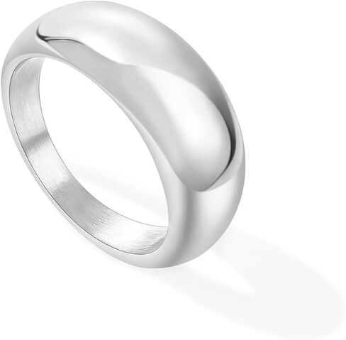 Gold Dome Chunky Rings for Women | 14K Gold Plating Stainless Steel Wedding Dome Chunky Band Ring for Women Minimalist Jewelry Size 5-10 in Saudi Arabia