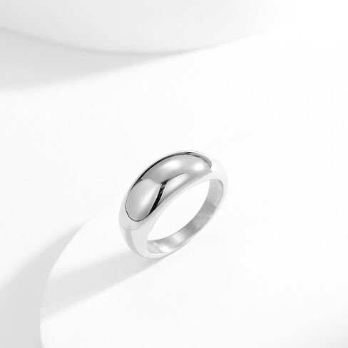 Gold Dome Chunky Rings for Women | 14K Gold Plating Stainless Steel Wedding Dome Chunky Band Ring for Women Minimalist Jewelry Size 5-10 in Saudi Arabia