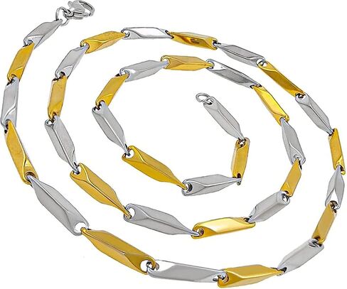 Golden and Silver Mix Rice Chain For Boys Gold-plated, Sterling Silver Plated Stainless Steel Chain in Saudi Arabia