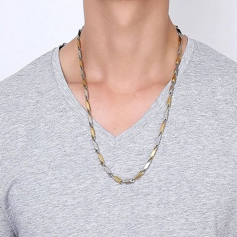 Golden and Silver Mix Rice Chain For Boys Gold-plated, Sterling Silver Plated Stainless Steel Chain in Saudi Arabia