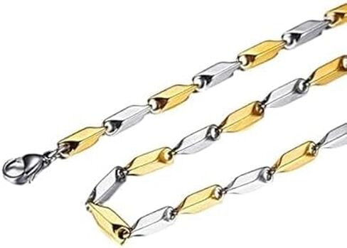 Golden and Silver Mix Rice Chain For Boys Gold-plated, Sterling Silver Plated Stainless Steel Chain in Saudi Arabia