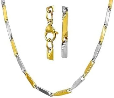 Golden and Silver Mix Rice Chain For Boys Gold-plated, Sterling Silver Plated Stainless Steel Chain in Saudi Arabia