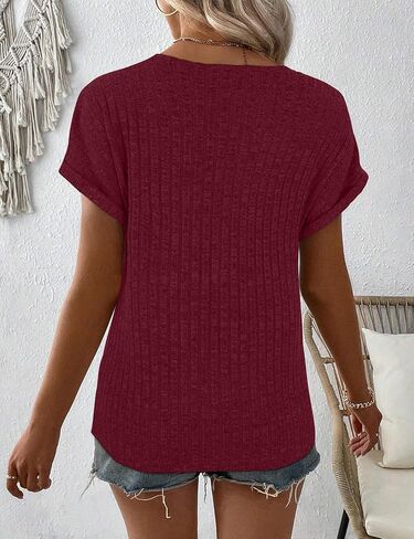 Koscacy Womens Tops Short Sleeve Zipper Tshirts Blouses Ladies Knit Solid Casual Spring Summer Tunic S-XXL in Kuwait