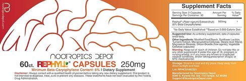 nootropics depot capsules | 250mg | 60 العد | 6 ٪ بيتا كاريوفيلين | Piper Nigrum | يدعم إدارة الألم* | يدعم وظيفة المفصل* in Kuwait