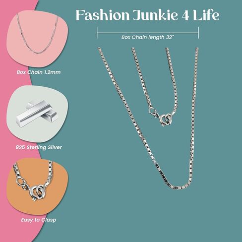 FashionJunkie4Life Extra Long Sterling Silver 1.2mm Box Chain Necklace - 26 "، 32" ، 34 "، 38" in Kuwait