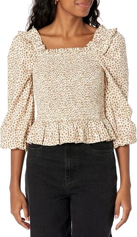 The Drop Women's Marisol Long Sleeve Ruffle Smocked Cropped Top, White, M in Saudi Arabia