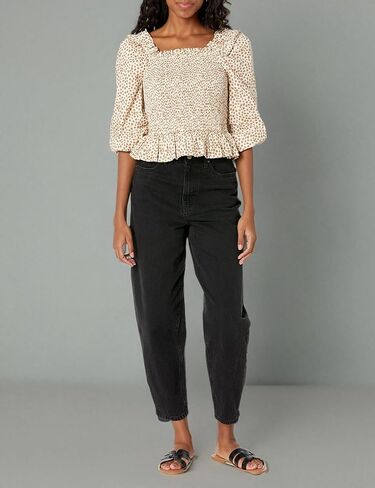 The Drop Women's Marisol Long Sleeve Ruffle Smocked Cropped Top, White, M in Saudi Arabia