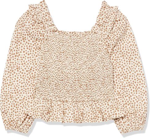 The Drop Women's Marisol Long Sleeve Ruffle Smocked Cropped Top, White, M in Saudi Arabia