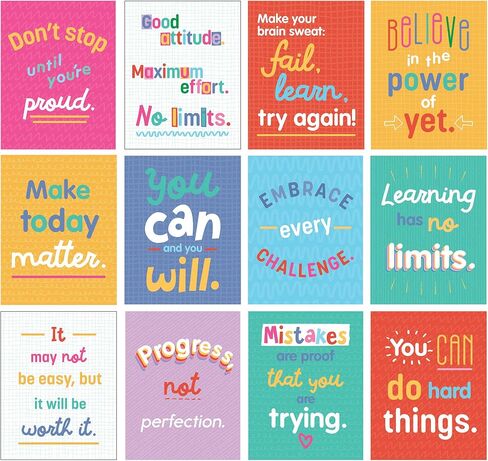 Carson Dellosa 12-Piece Growth Mindset 8.5"x 11" Positive Quote Wall Poster Set, Motivational Posters for Classroom Bulletin Board, Inspirational Wall Decor, Classroom Decoration (Mini Posters) in Saudi Arabia