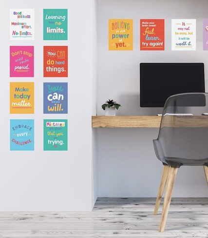 Carson Dellosa 12-Piece Growth Mindset 8.5"x 11" Positive Quote Wall Poster Set, Motivational Posters for Classroom Bulletin Board, Inspirational Wall Decor, Classroom Decoration (Mini Posters) in Saudi Arabia