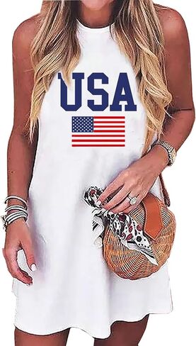 American Flag Tank Dress for Women 4th of July Patriotic Graphic Sleeveless Mini Dress Casual Vacation Short Dresses in Saudi Arabia