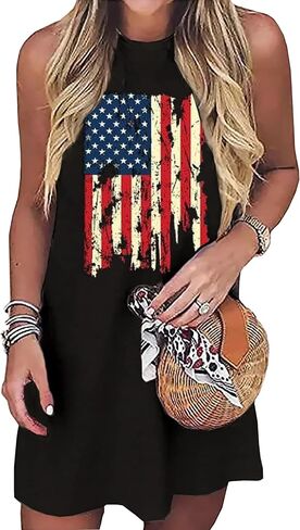 American Flag Tank Dress for Women 4th of July Patriotic Graphic Sleeveless Mini Dress Casual Vacation Short Dresses in Saudi Arabia