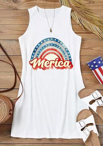 American Flag Tank Dress for Women 4th of July Patriotic Graphic Sleeveless Mini Dress Casual Vacation Short Dresses in Saudi Arabia