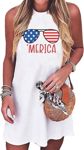 American Flag Tank Dress for Women 4th of July Patriotic Graphic Sleeveless Mini Dress Casual Vacation Short Dresses in Saudi Arabia