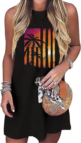 American Flag Tank Dress for Women 4th of July Patriotic Graphic Sleeveless Mini Dress Casual Vacation Short Dresses in Saudi Arabia