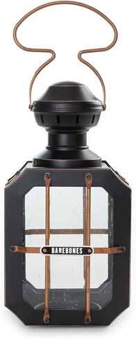 Barebones Box Candle Candle Lantern - فانوس الفولاذ والزجاج عتيقة للاستخدام الداخلي والخارجي - الأبواب المغناطيسية ، مقبض معلق ونوافذ قابلة للاستبدال للفناء ، حديقة وأجواء منزلية (شمعة غير متضمنة) in Saudi Arabia