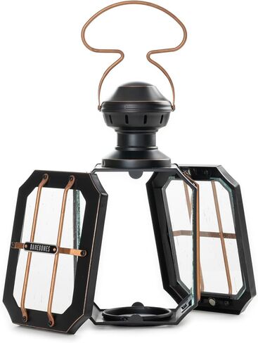 Barebones Box Candle Candle Lantern - فانوس الفولاذ والزجاج عتيقة للاستخدام الداخلي والخارجي - الأبواب المغناطيسية ، مقبض معلق ونوافذ قابلة للاستبدال للفناء ، حديقة وأجواء منزلية (شمعة غير متضمنة) in Saudi Arabia