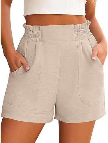 Women's High Waisted Shorts 2025 Elastic Waist Wide Leg Casual Summer Beach Lounge Athletic Shorts with Pockets in Saudi Arabia