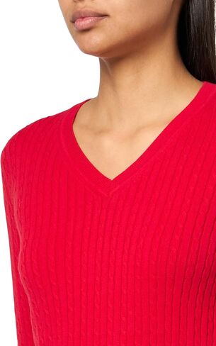 Tommy Hilfiger womens Cotton Vneck Cable Lightweight Sweater in Kuwait