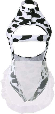 Sexy Cow Milk Leopard Cosplay Costume Kawaii Outfit Anime Lolita Mini Bikini Bra Lingerie Set for Women Teddy Japanese Halter Bodysuit Underwear Babydoll Nightwear 4pcs-Black Cow Maid Set in Saudi Arabia