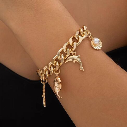 Long tiantian Shell Bracelet Summer Stuff Gold Charm Bracelet Sea Shell Beach Dresses Starfish Charm Bracelets for Women Trendy 2025 in Saudi Arabia