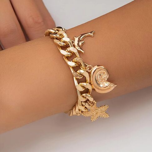 Long tiantian Shell Bracelet Summer Stuff Gold Charm Bracelet Sea Shell Beach Dresses Starfish Charm Bracelets for Women Trendy 2025 in Saudi Arabia