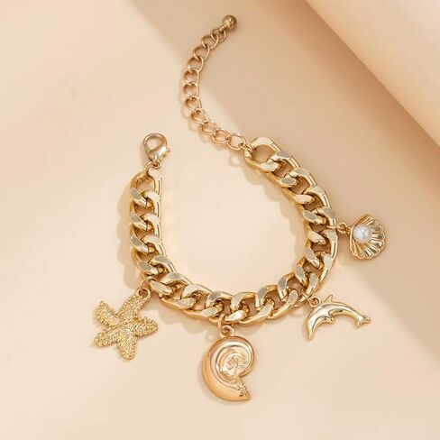 Long tiantian Shell Bracelet Summer Stuff Gold Charm Bracelet Sea Shell Beach Dresses Starfish Charm Bracelets for Women Trendy 2025 in Saudi Arabia