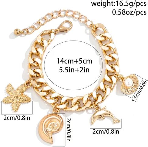 Long tiantian Shell Bracelet Summer Stuff Gold Charm Bracelet Sea Shell Beach Dresses Starfish Charm Bracelets for Women Trendy 2025 in Saudi Arabia