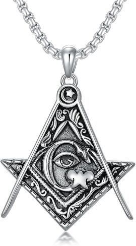 Swordgod Masonic Necklace for Men,925 Sterling Silver Freemason Pendant Necklace Freemasonry Jewelry Xmas Christmas Gift for Father Him Brother in Saudi Arabia