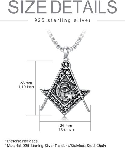 Swordgod Masonic Necklace for Men,925 Sterling Silver Freemason Pendant Necklace Freemasonry Jewelry Xmas Christmas Gift for Father Him Brother in Saudi Arabia
