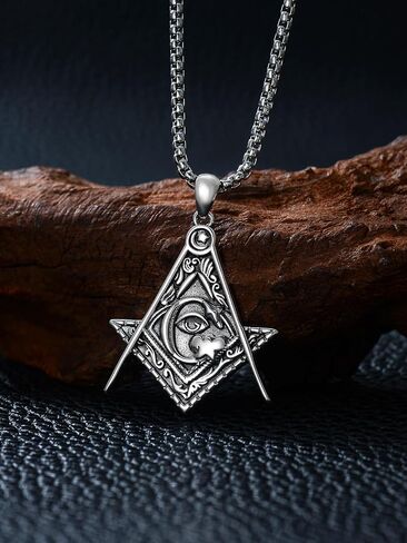 Swordgod Masonic Necklace for Men,925 Sterling Silver Freemason Pendant Necklace Freemasonry Jewelry Xmas Christmas Gift for Father Him Brother in Saudi Arabia