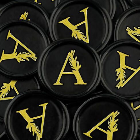 25Pcs Wax Seal Stickers Handmade Vintage Botanical Leaves Adhesive Letter Wax Stickers for Wedding Party Invitations, Envelope, Gift Wrap, Christmas(Initial G, Black) in Saudi Arabia